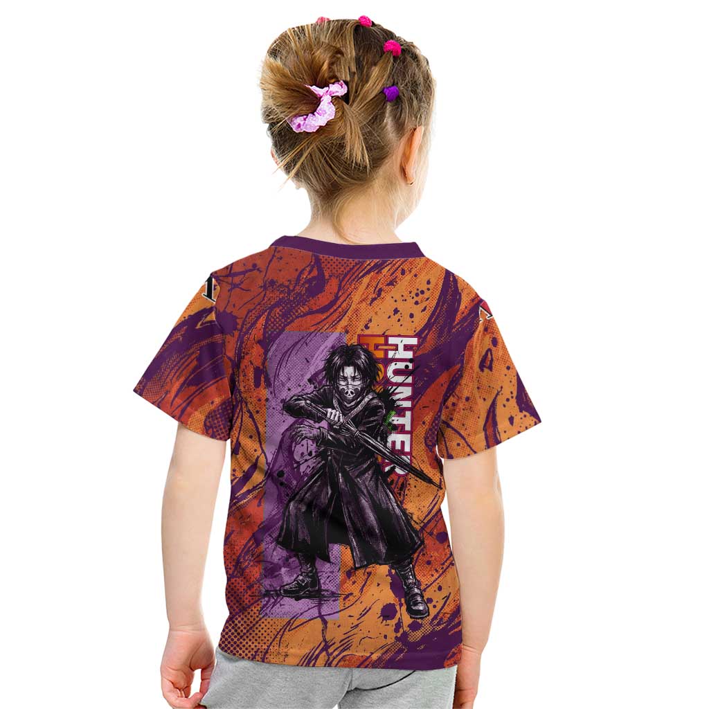 Feitan Portor Flame Aura Design Kid T Shirt with Sword Stance and Intense Anime Artwork - The Mazicc