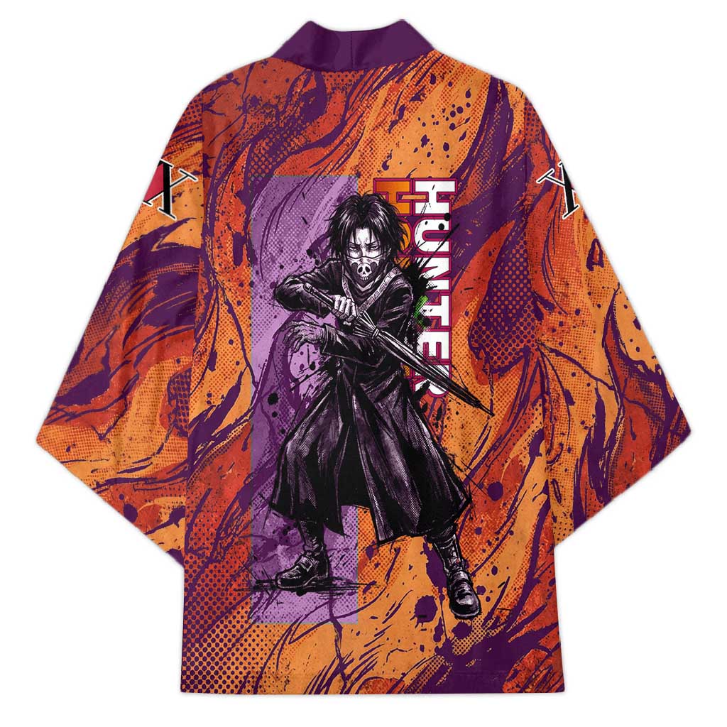 Feitan Portor Flame Aura Design Kimono with Sword Stance and Intense Anime Artwork - The Mazicc