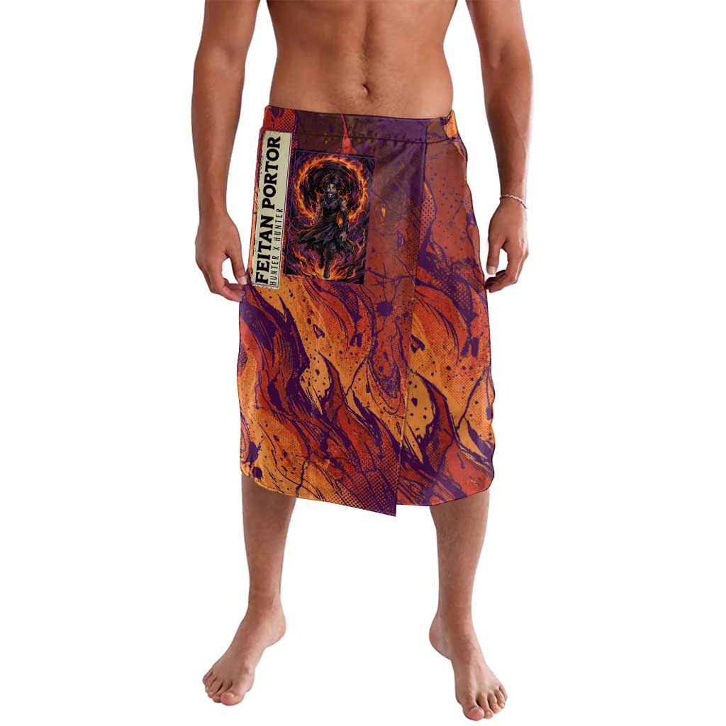 Feitan Portor Flame Aura Design Lavalava with Sword Stance and Intense Anime Artwork - The Mazicc