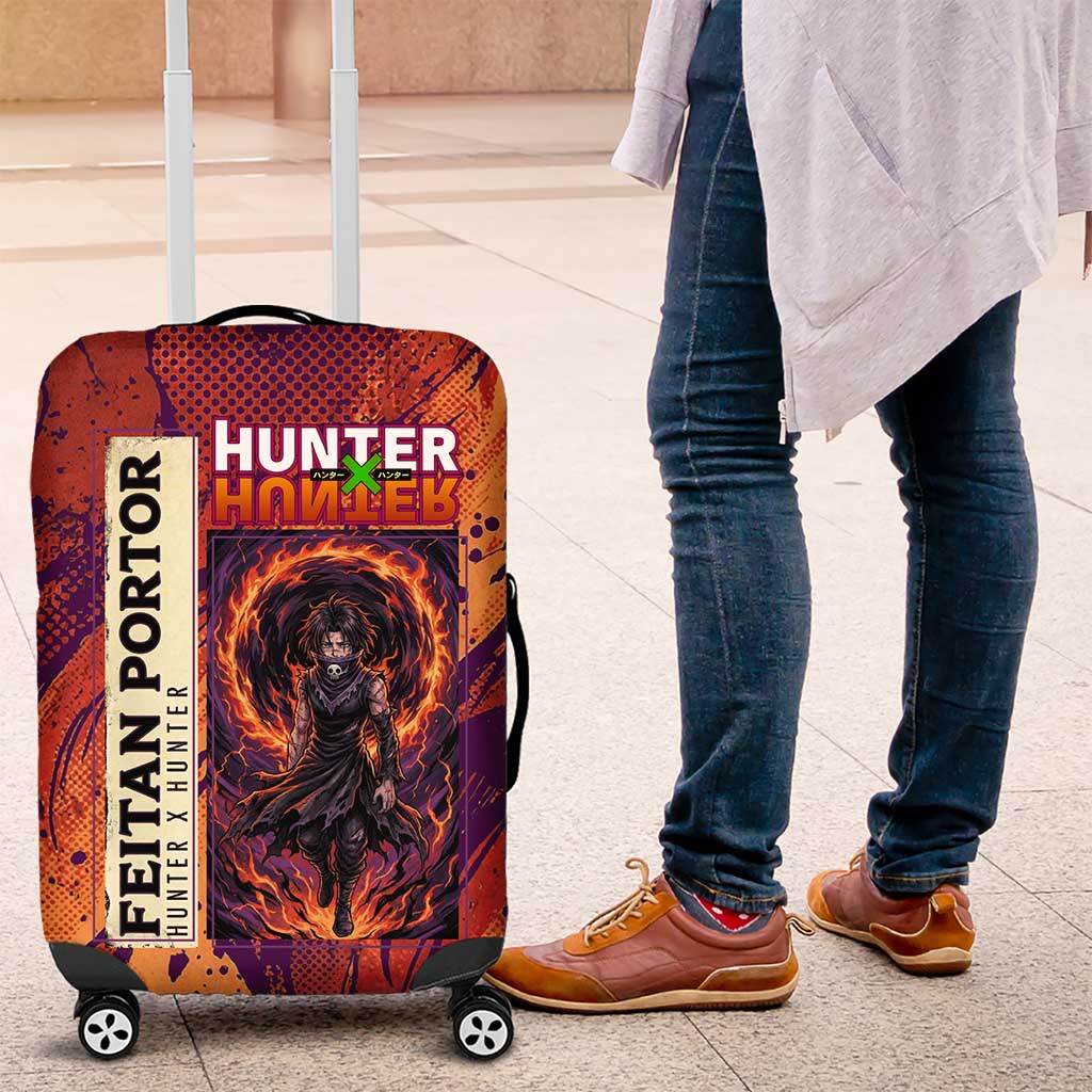 Feitan Portor Flame Aura Design Luggage Cover with Sword Stance and Intense Anime Artwork - The Mazicc