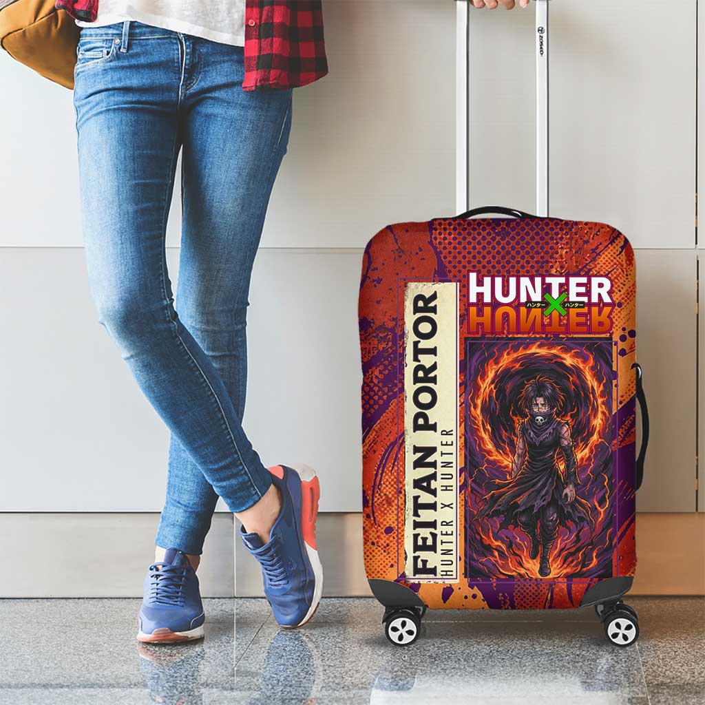 Feitan Portor Flame Aura Design Luggage Cover with Sword Stance and Intense Anime Artwork - The Mazicc