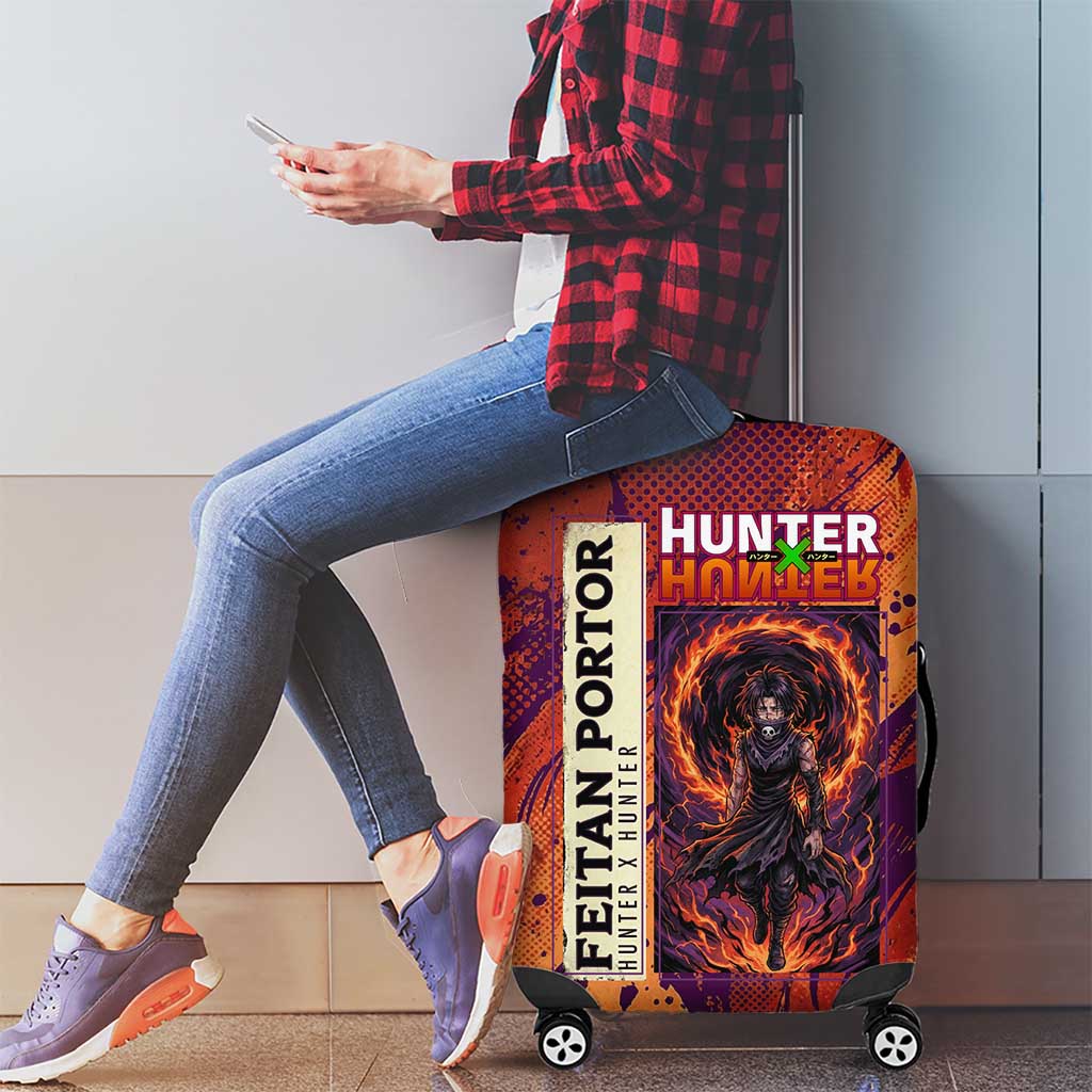 Feitan Portor Flame Aura Design Luggage Cover with Sword Stance and Intense Anime Artwork - The Mazicc