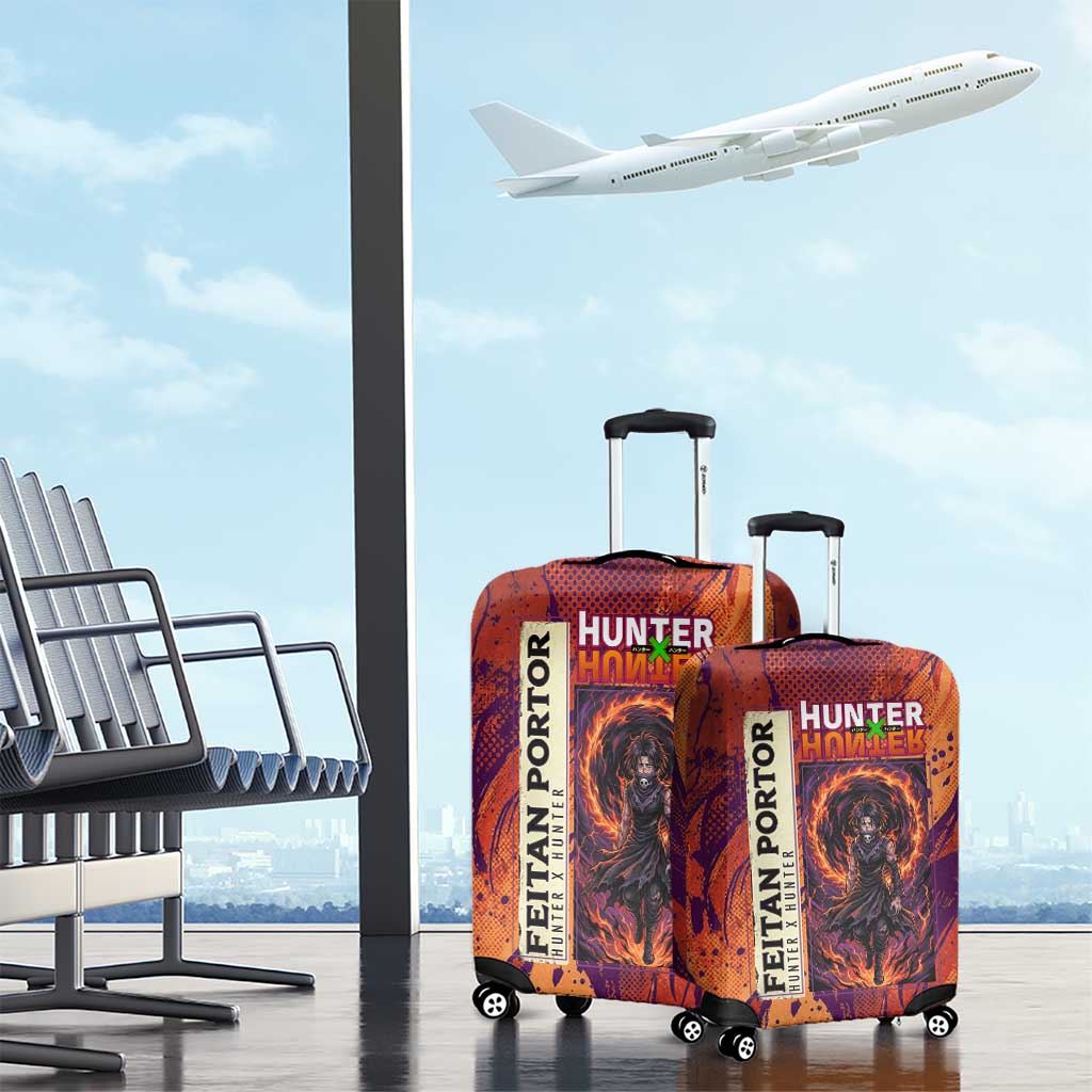 Feitan Portor Flame Aura Design Luggage Cover with Sword Stance and Intense Anime Artwork - The Mazicc