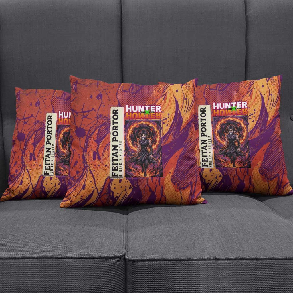 Feitan Portor Flame Aura Design Pillow Cover with Sword Stance and Intense Anime Artwork - The Mazicc