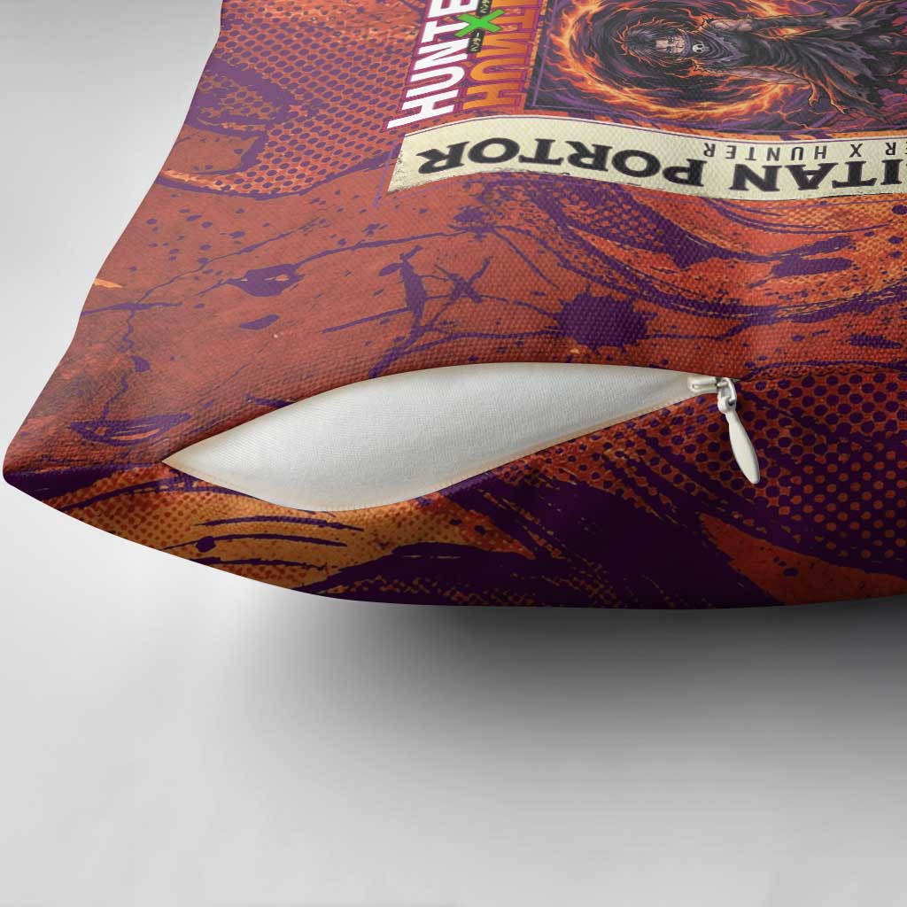 Feitan Portor Flame Aura Design Pillow Cover with Sword Stance and Intense Anime Artwork - The Mazicc