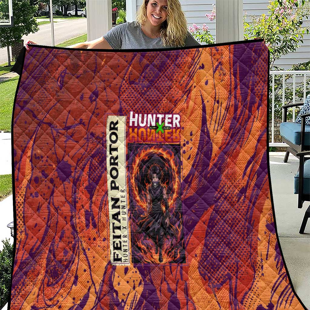 Feitan Portor Flame Aura Design Quilt with Sword Stance and Intense Anime Artwork - The Mazicc