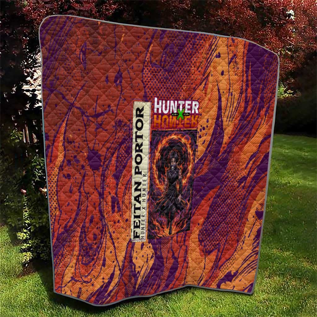 Feitan Portor Flame Aura Design Quilt with Sword Stance and Intense Anime Artwork - The Mazicc