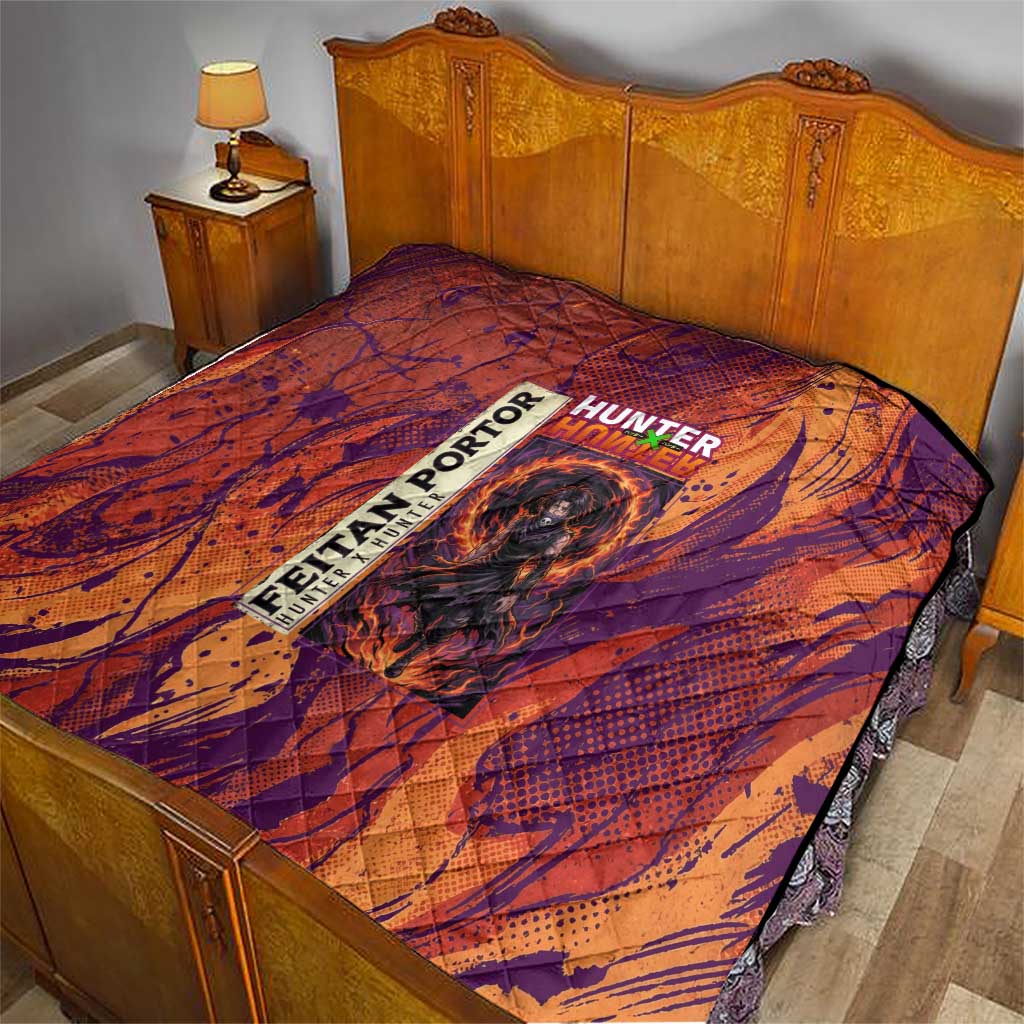 Feitan Portor Flame Aura Design Quilt with Sword Stance and Intense Anime Artwork - The Mazicc