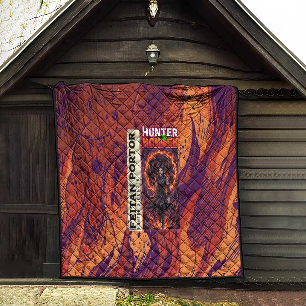 Feitan Portor Flame Aura Design Quilt with Sword Stance and Intense Anime Artwork - The Mazicc