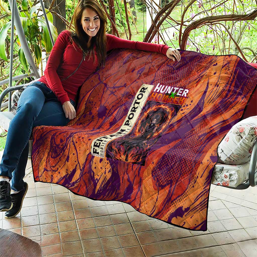 Feitan Portor Flame Aura Design Quilt with Sword Stance and Intense Anime Artwork - The Mazicc