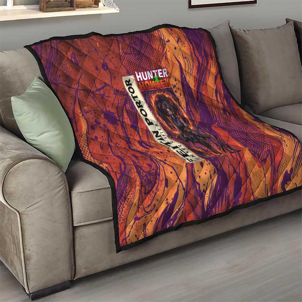 Feitan Portor Flame Aura Design Quilt with Sword Stance and Intense Anime Artwork - The Mazicc