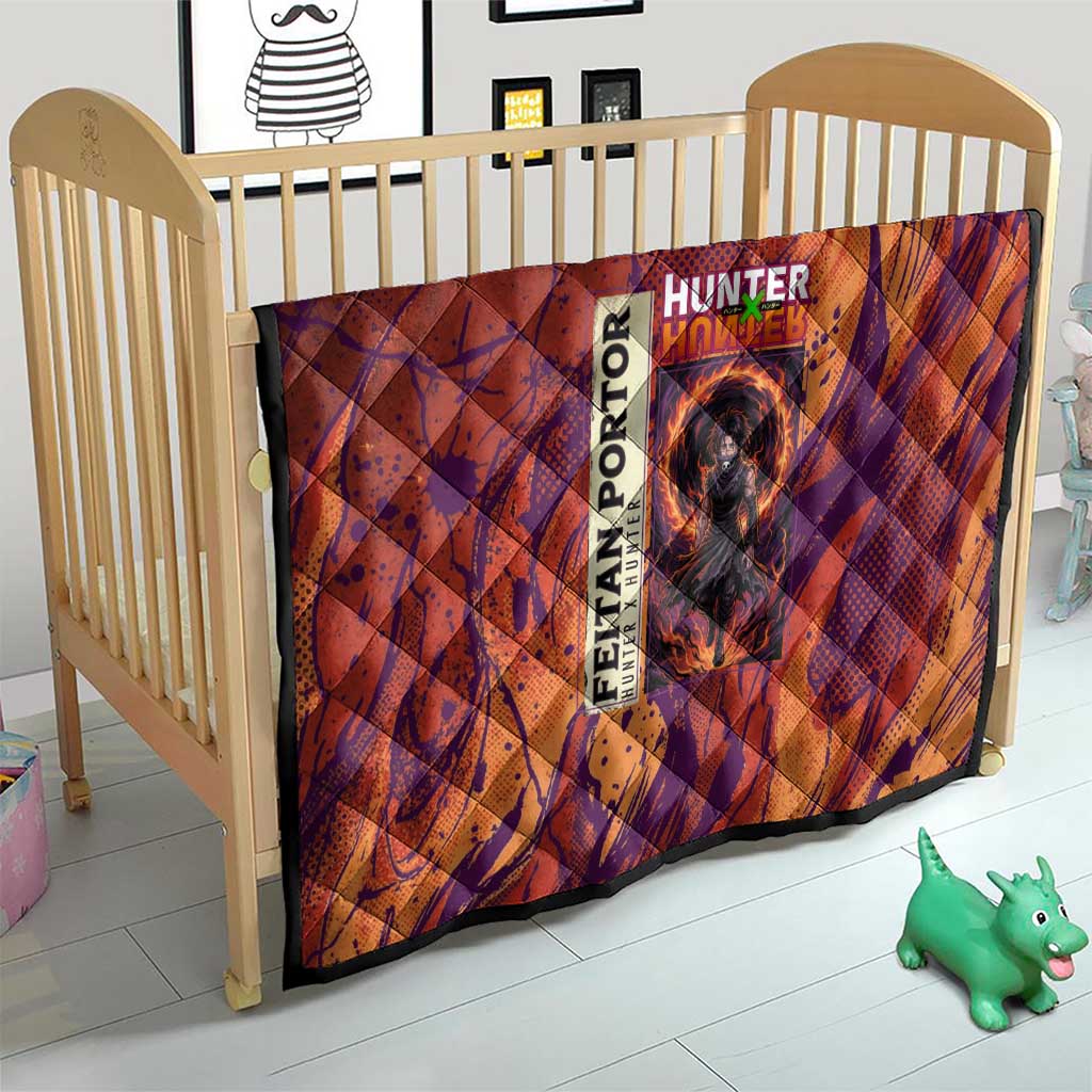 Feitan Portor Flame Aura Design Quilt with Sword Stance and Intense Anime Artwork - The Mazicc