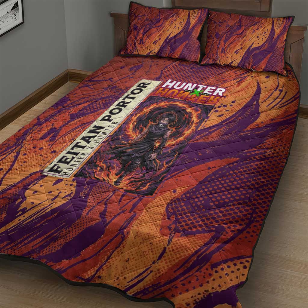 Feitan Portor Flame Aura Design Quilt Bed Set with Sword Stance and Intense Anime Artwork - The Mazicc