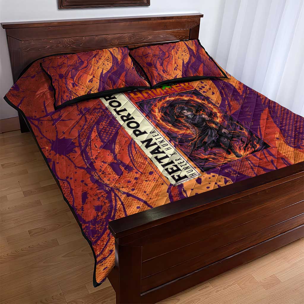 Feitan Portor Flame Aura Design Quilt Bed Set with Sword Stance and Intense Anime Artwork - The Mazicc