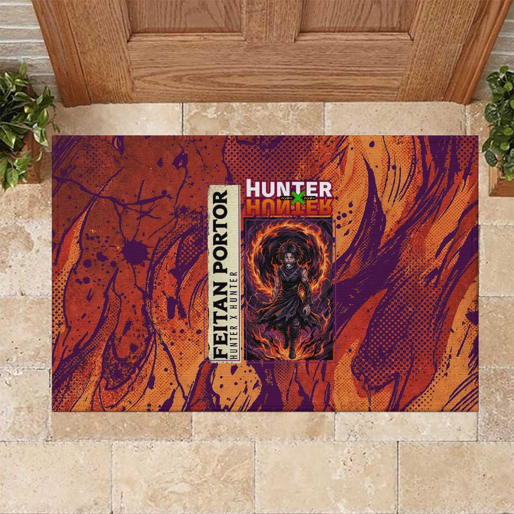 Feitan Portor Flame Aura Design Rubber Doormat with Sword Stance and Intense Anime Artwork - The Mazicc