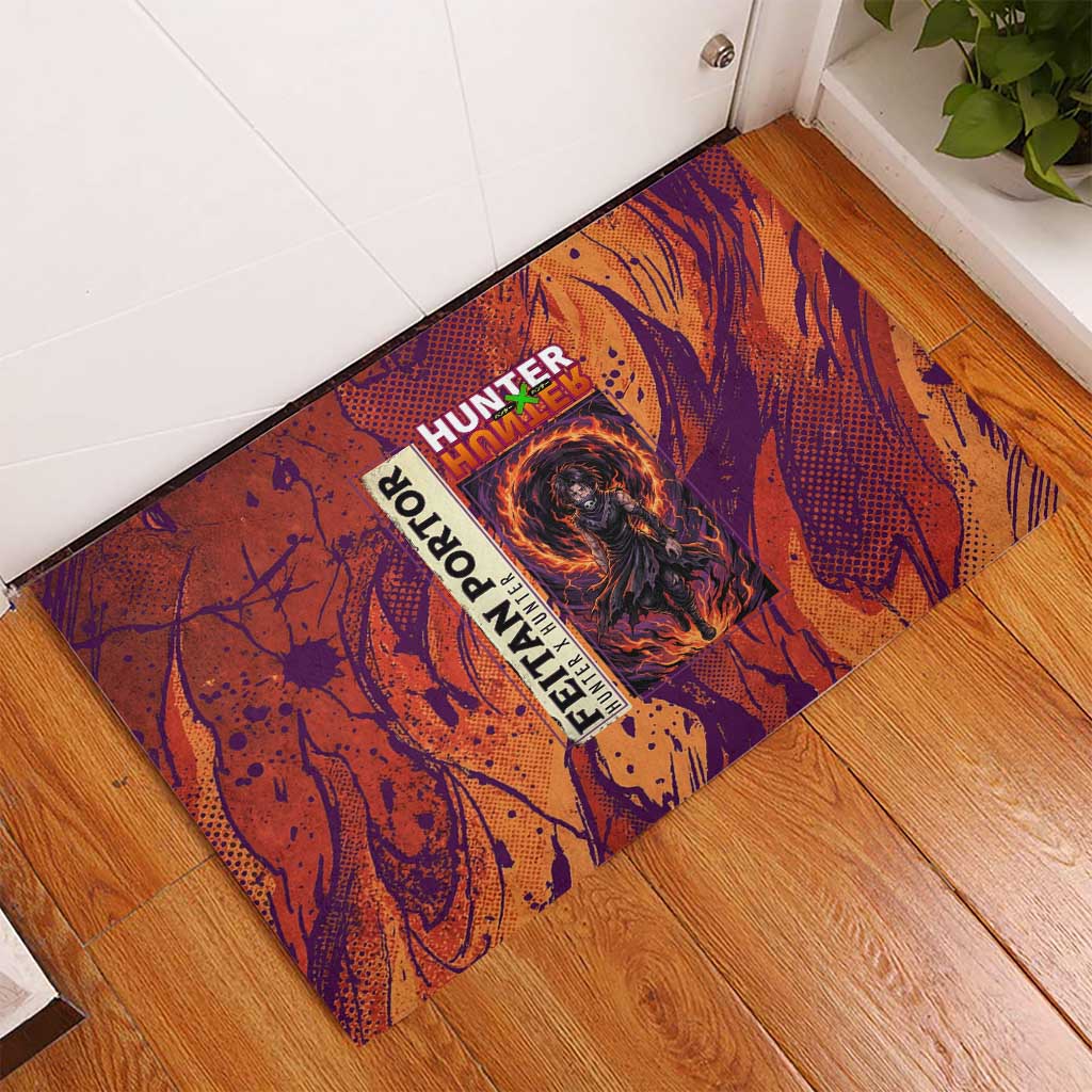 Feitan Portor Flame Aura Design Rubber Doormat with Sword Stance and Intense Anime Artwork - The Mazicc