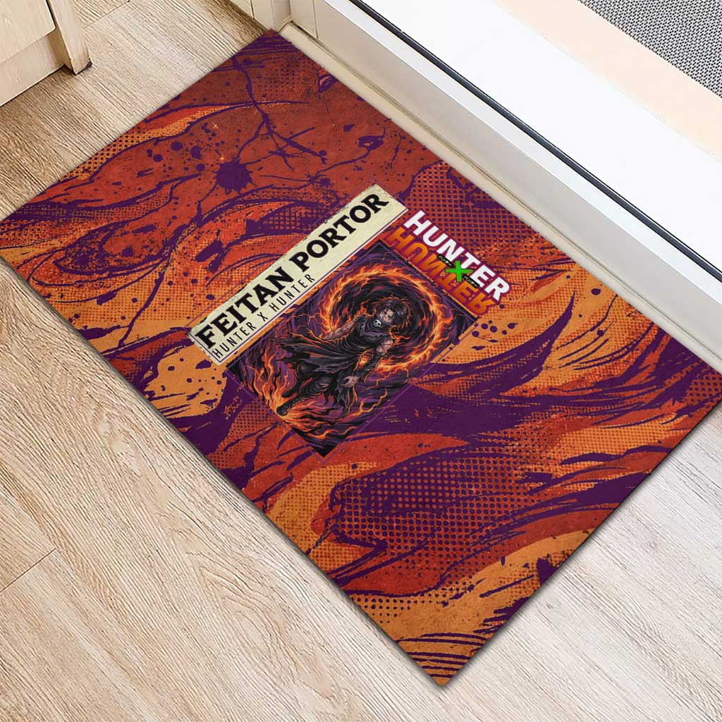 Feitan Portor Flame Aura Design Rubber Doormat with Sword Stance and Intense Anime Artwork - The Mazicc