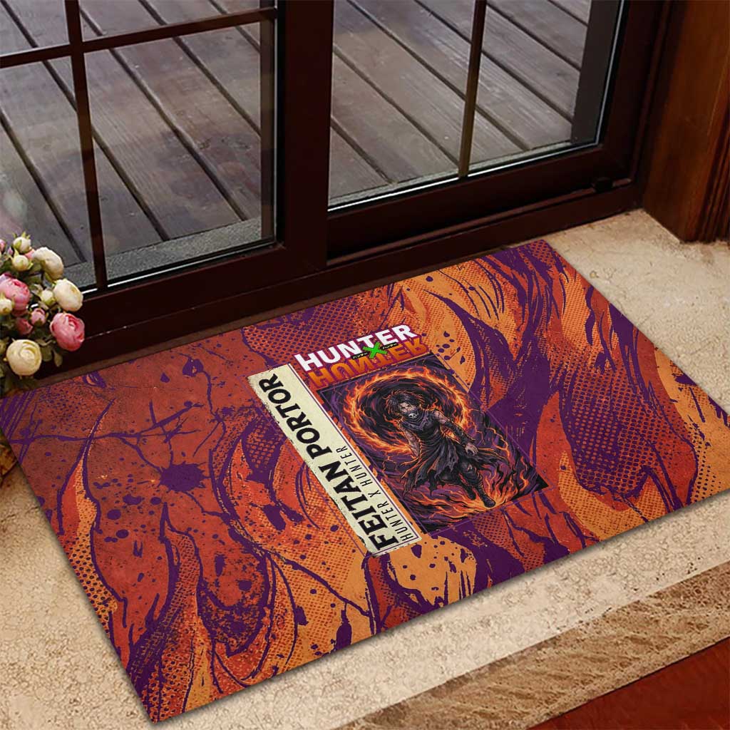 Feitan Portor Flame Aura Design Rubber Doormat with Sword Stance and Intense Anime Artwork - The Mazicc