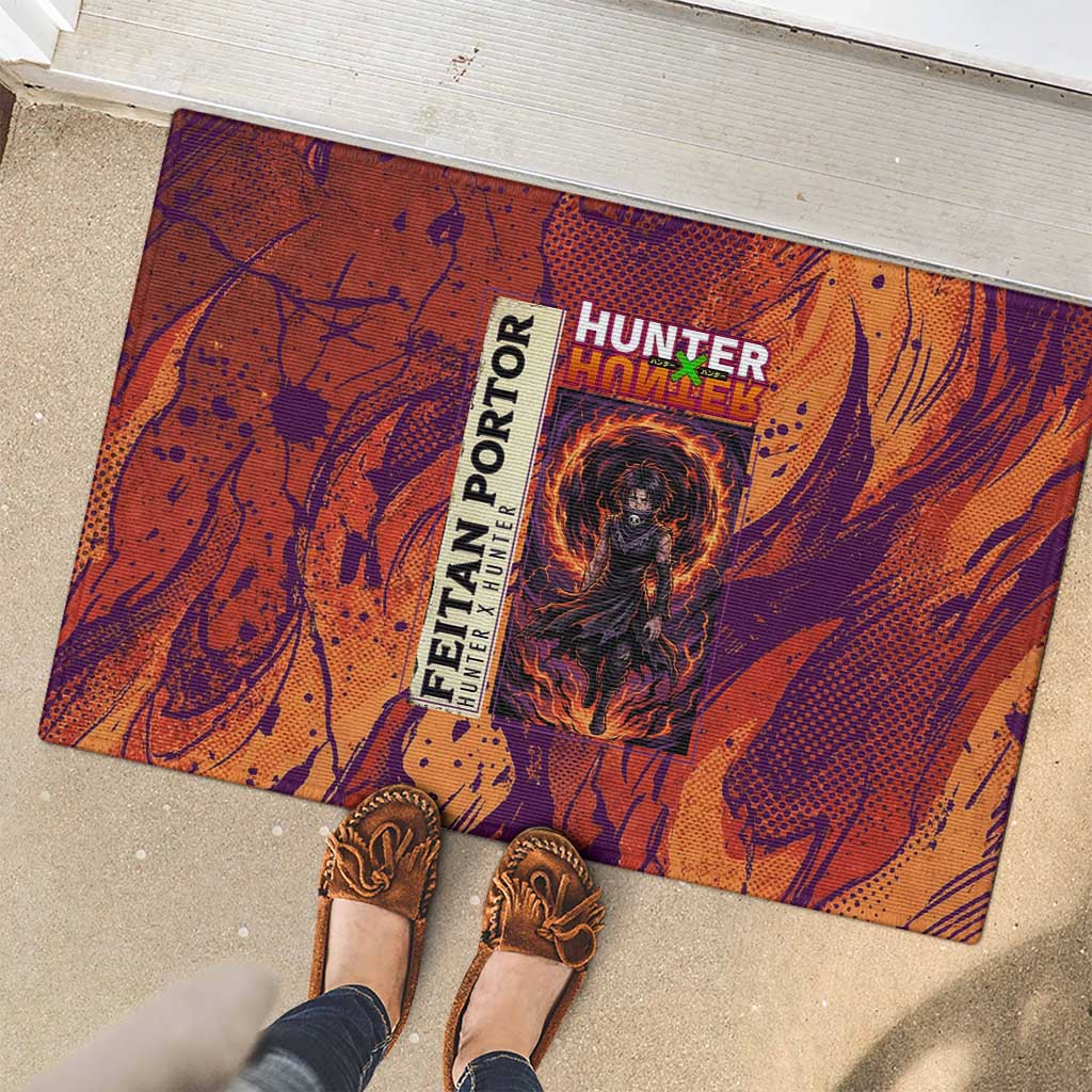 Feitan Portor Flame Aura Design Rubber Doormat with Sword Stance and Intense Anime Artwork - The Mazicc