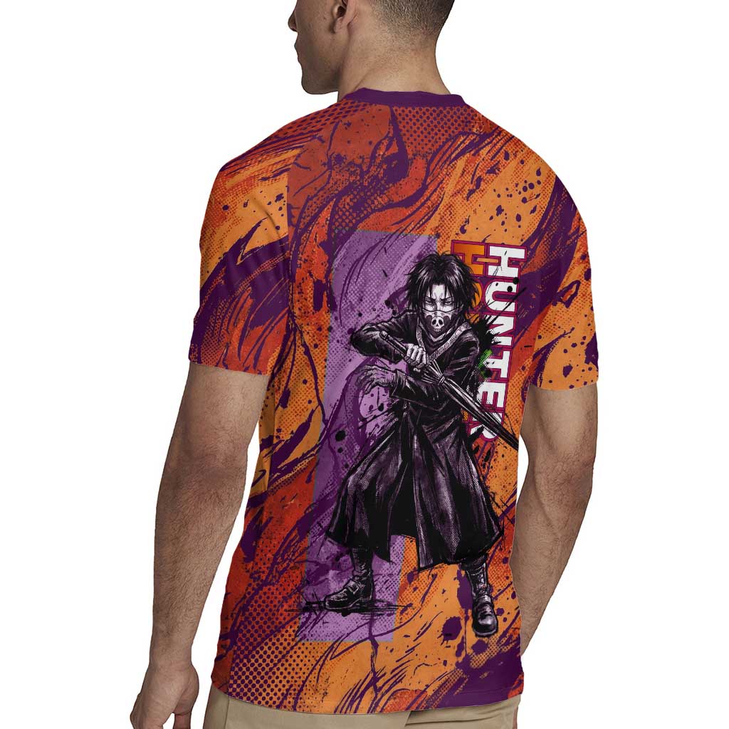 Feitan Portor Flame Aura Design Rugby Jersey with Sword Stance and Intense Anime Artwork - The Mazicc