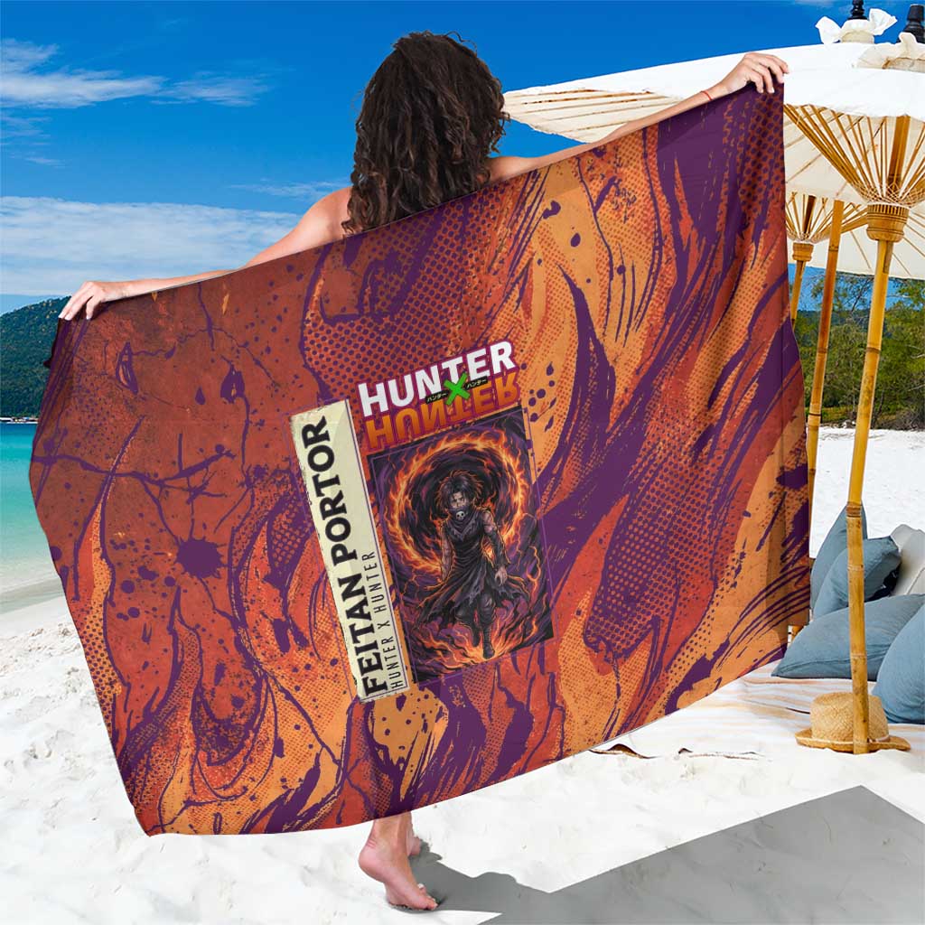Feitan Portor Flame Aura Design Sarong with Sword Stance and Intense Anime Artwork - The Mazicc