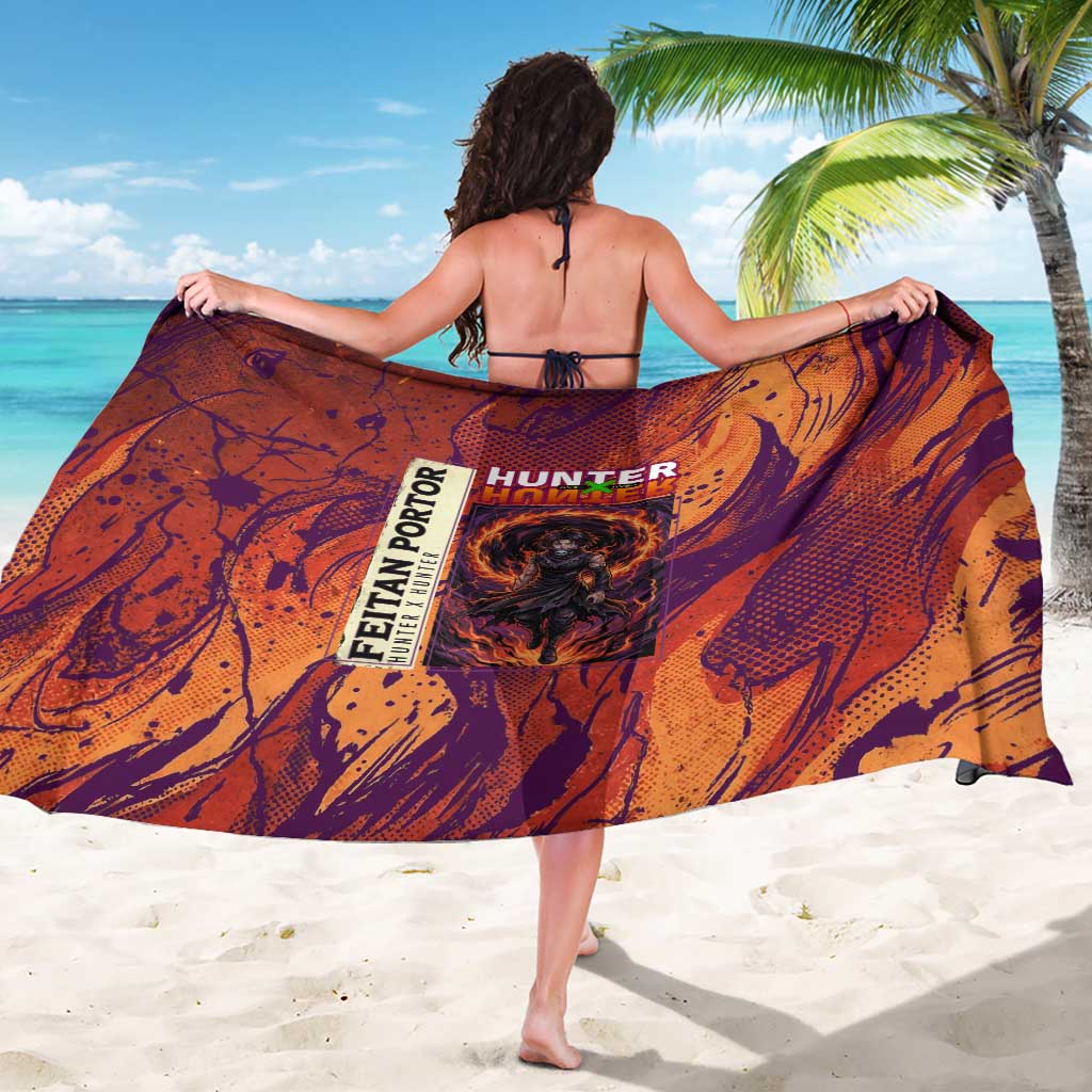 Feitan Portor Flame Aura Design Sarong with Sword Stance and Intense Anime Artwork - The Mazicc