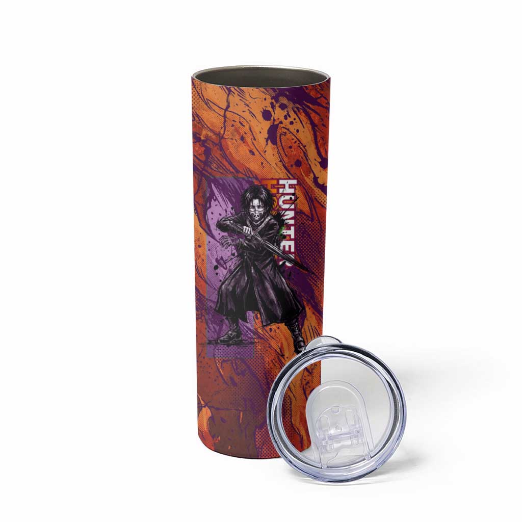 Feitan Portor Flame Aura Design Skinny Tumbler with Sword Stance and Intense Anime Artwork - The Mazicc