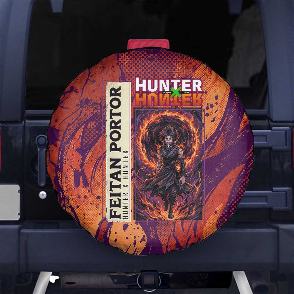 Feitan Portor Flame Aura Design Spare Tire Cover with Sword Stance and Intense Anime Artwork - The Mazicc