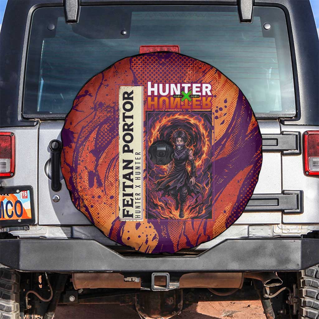Feitan Portor Flame Aura Design Spare Tire Cover with Sword Stance and Intense Anime Artwork - The Mazicc