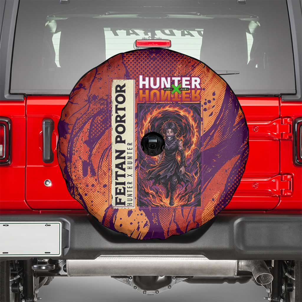 Feitan Portor Flame Aura Design Spare Tire Cover with Sword Stance and Intense Anime Artwork - The Mazicc