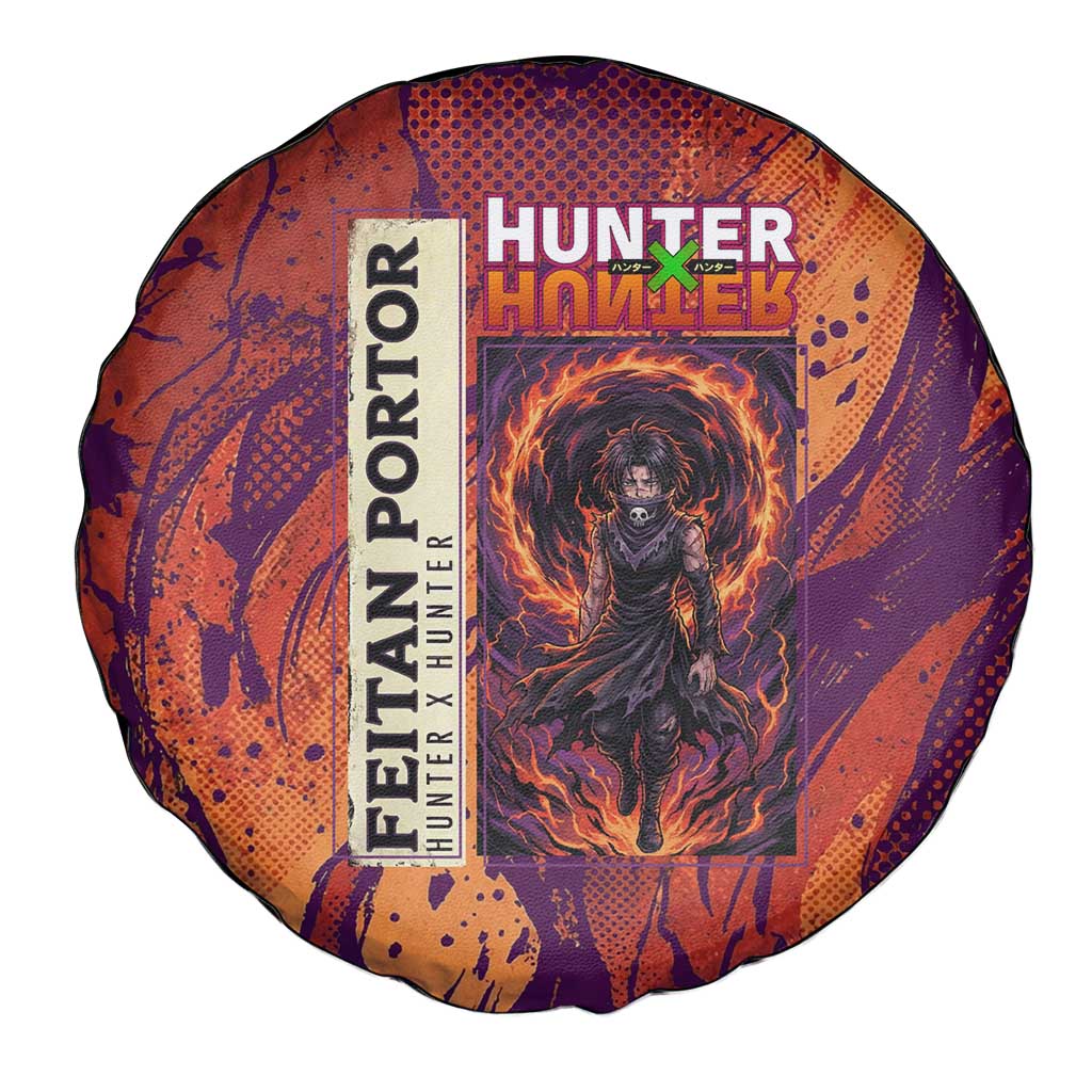 Feitan Portor Flame Aura Design Spare Tire Cover with Sword Stance and Intense Anime Artwork - The Mazicc