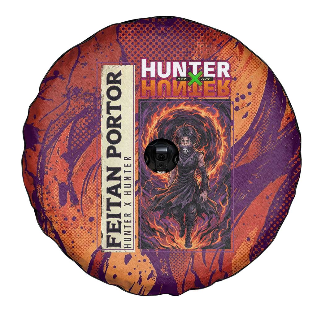 Feitan Portor Flame Aura Design Spare Tire Cover with Sword Stance and Intense Anime Artwork - The Mazicc