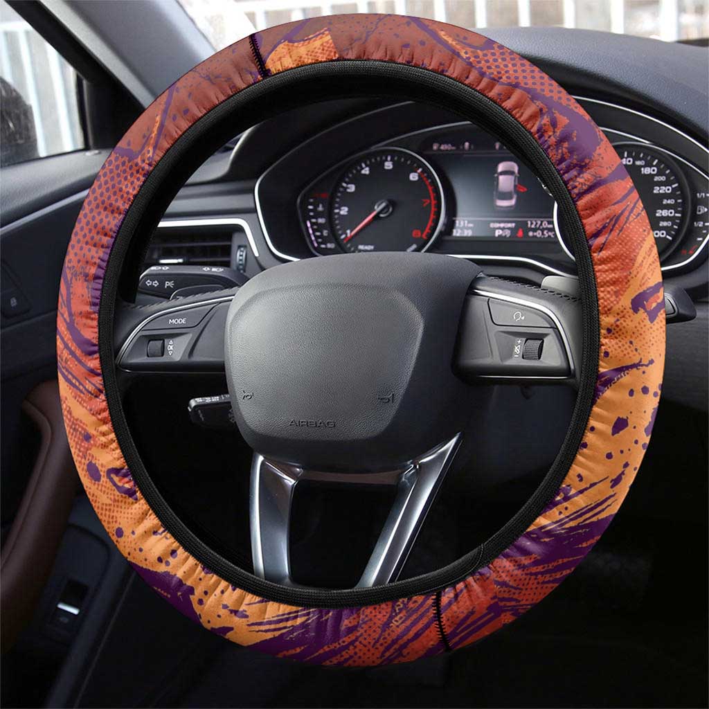 Feitan Portor Flame Aura Design Steering Wheel Cover with Sword Stance and Intense Anime Artwork - The Mazicc