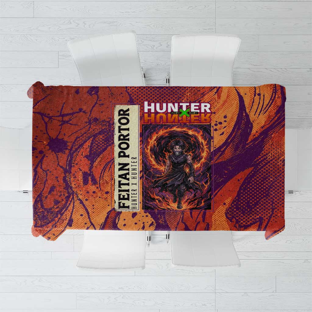 Feitan Portor Flame Aura Design Tablecloth with Sword Stance and Intense Anime Artwork - The Mazicc