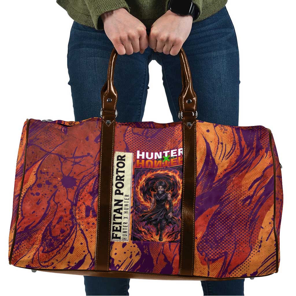 Feitan Portor Flame Aura Design Travel Bag with Sword Stance and Intense Anime Artwork - The Mazicc