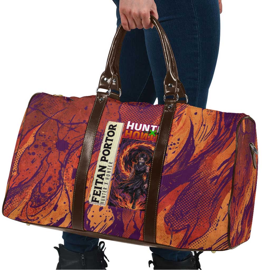 Feitan Portor Flame Aura Design Travel Bag with Sword Stance and Intense Anime Artwork - The Mazicc