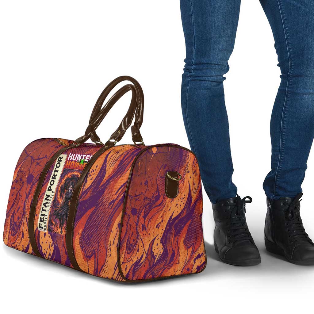 Feitan Portor Flame Aura Design Travel Bag with Sword Stance and Intense Anime Artwork - The Mazicc
