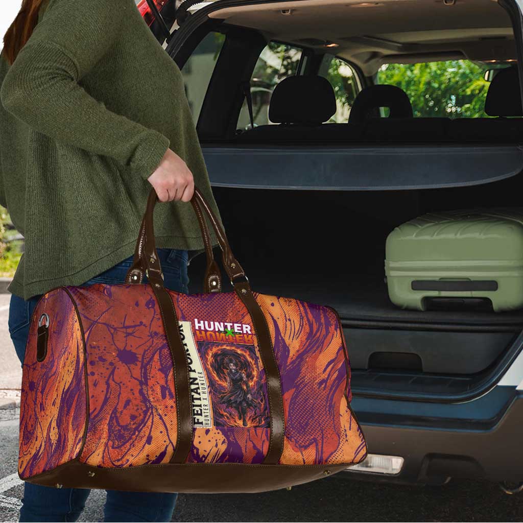 Feitan Portor Flame Aura Design Travel Bag with Sword Stance and Intense Anime Artwork - The Mazicc