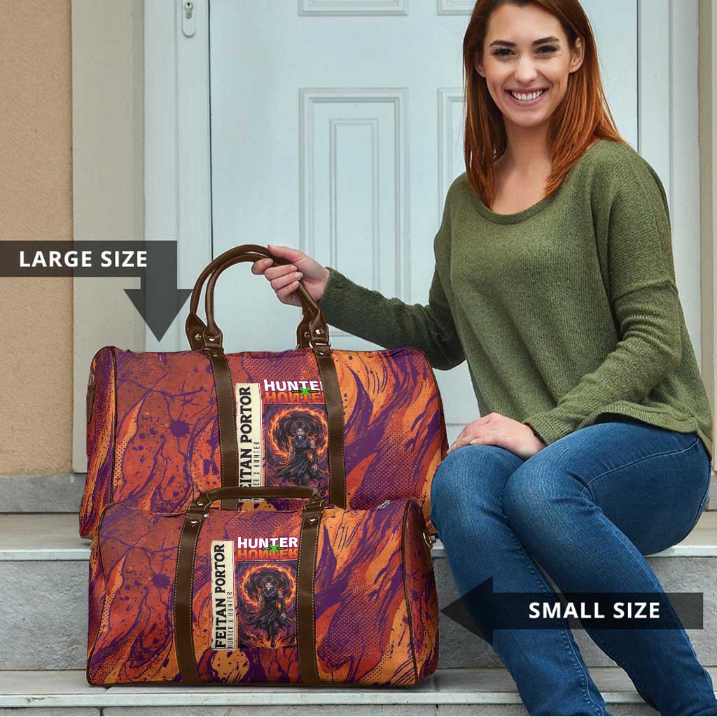 Feitan Portor Flame Aura Design Travel Bag with Sword Stance and Intense Anime Artwork - The Mazicc
