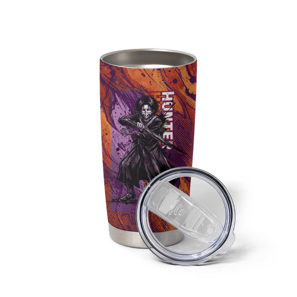 Feitan Portor Flame Aura Design Tumbler Cup with Sword Stance and Intense Anime Artwork - The Mazicc