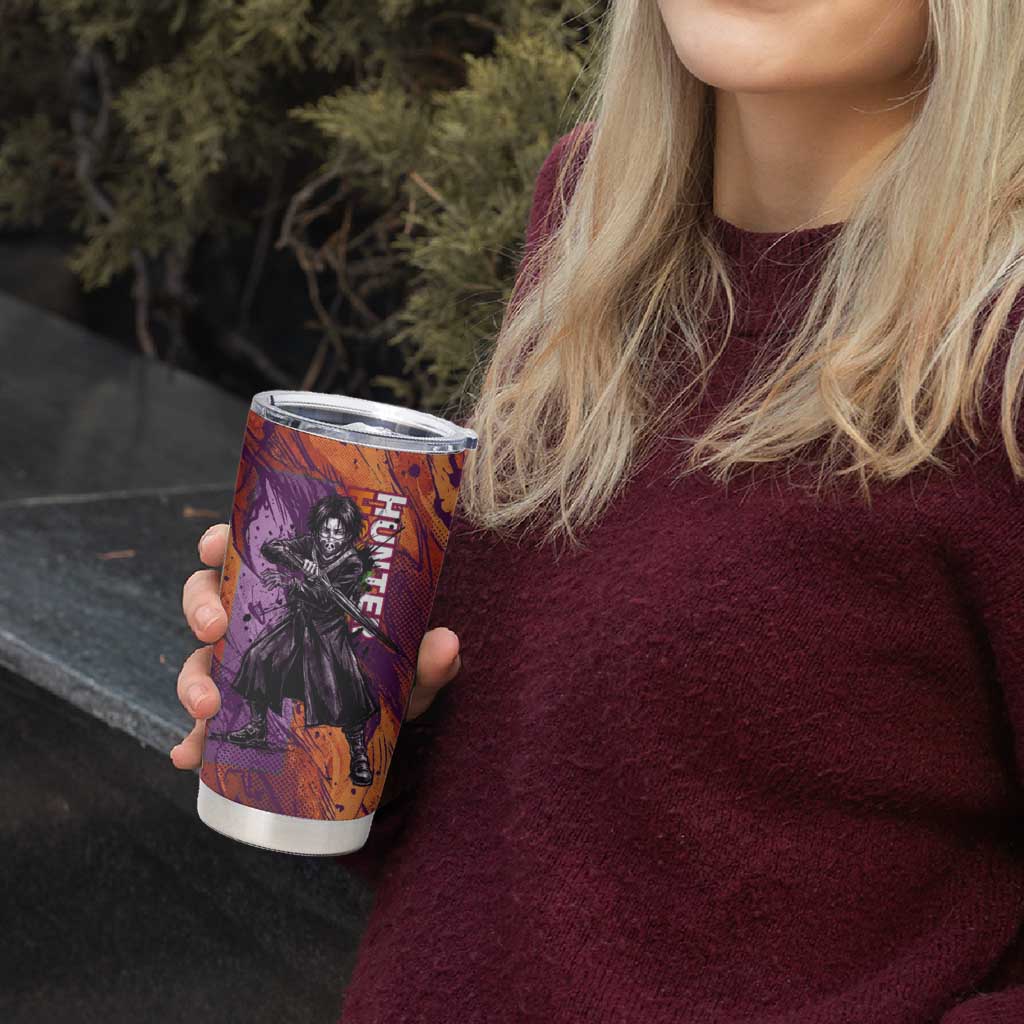 Feitan Portor Flame Aura Design Tumbler Cup with Sword Stance and Intense Anime Artwork - The Mazicc