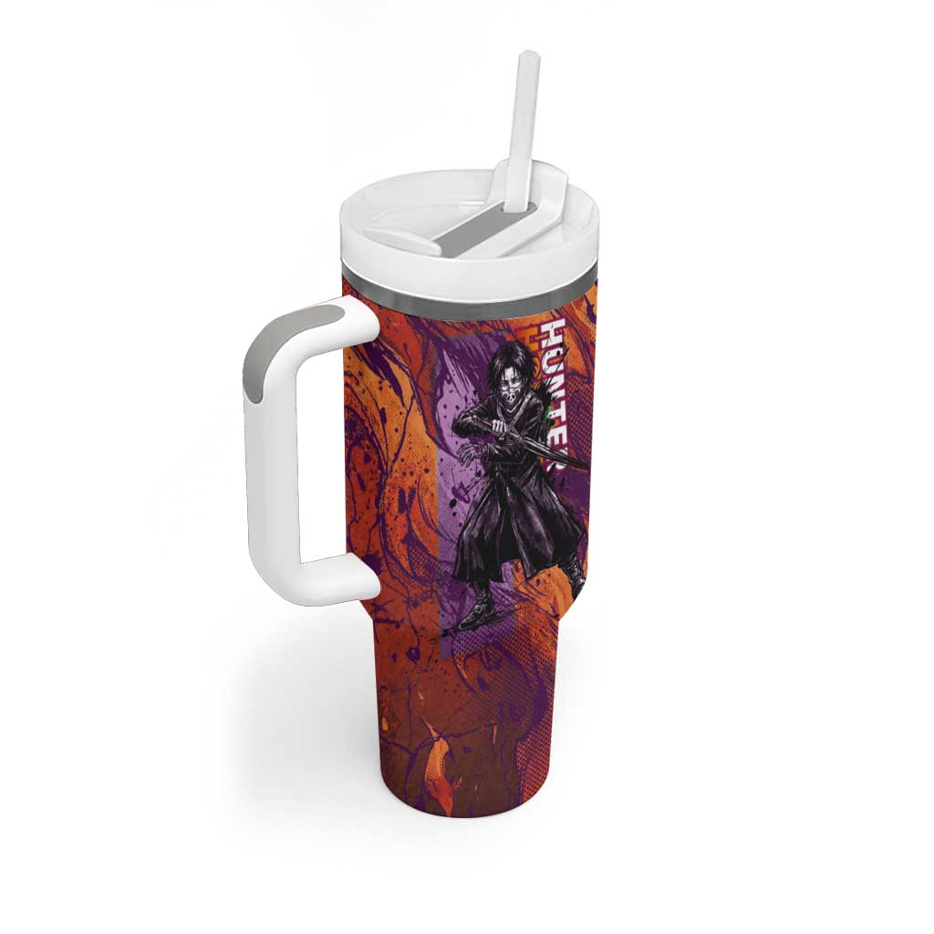 Feitan Portor Flame Aura Design Tumbler With Handle with Sword Stance and Intense Anime Artwork - The Mazicc