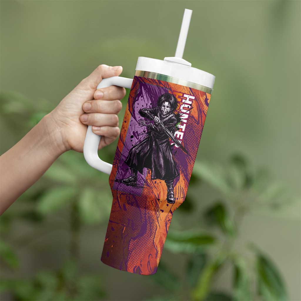 Feitan Portor Flame Aura Design Tumbler With Handle with Sword Stance and Intense Anime Artwork - The Mazicc