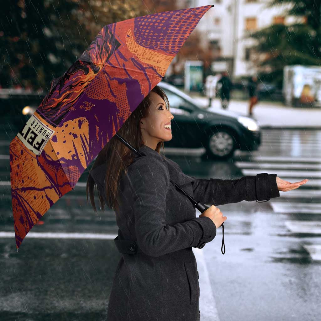 Feitan Portor Flame Aura Design Umbrella with Sword Stance and Intense Anime Artwork - The Mazicc