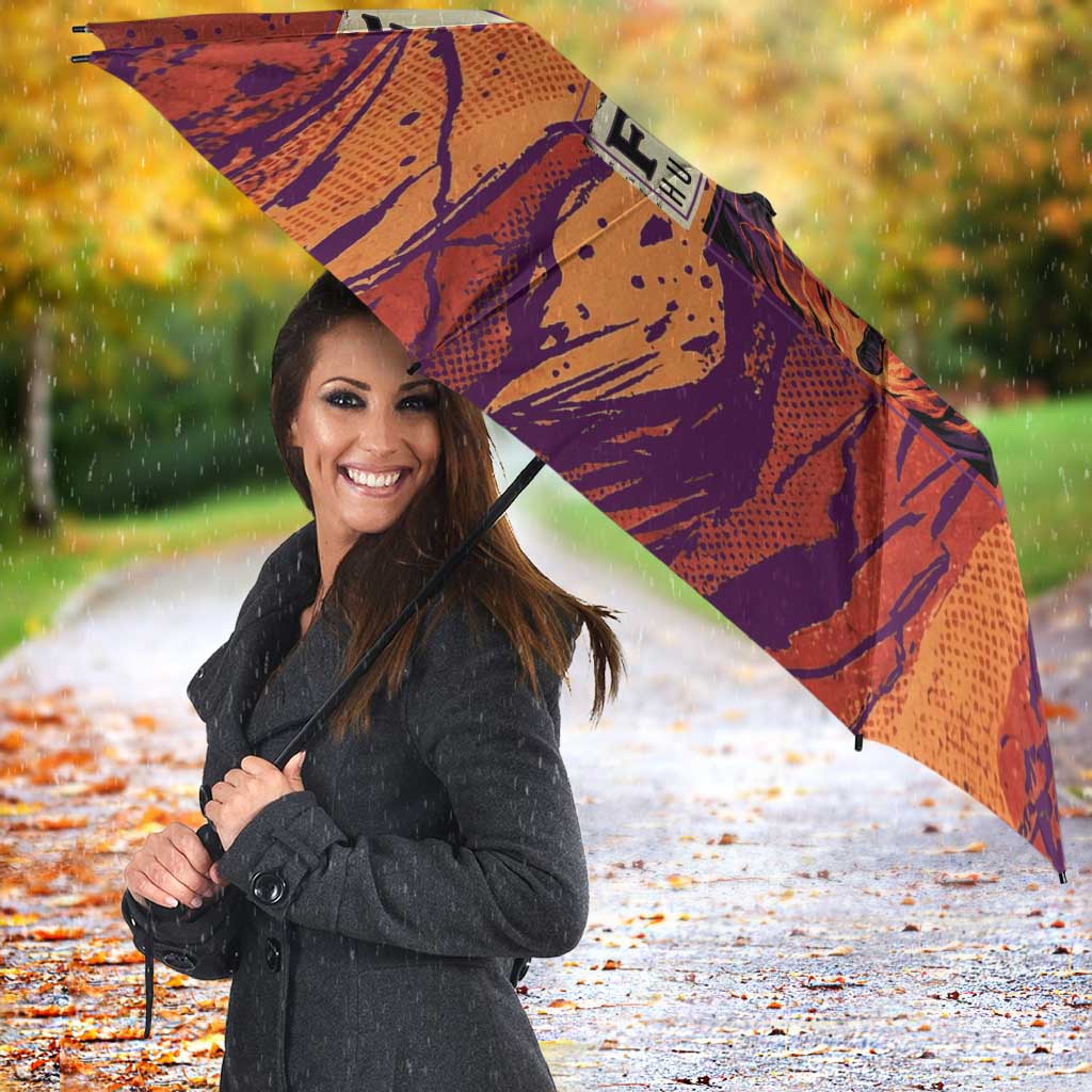 Feitan Portor Flame Aura Design Umbrella with Sword Stance and Intense Anime Artwork - The Mazicc