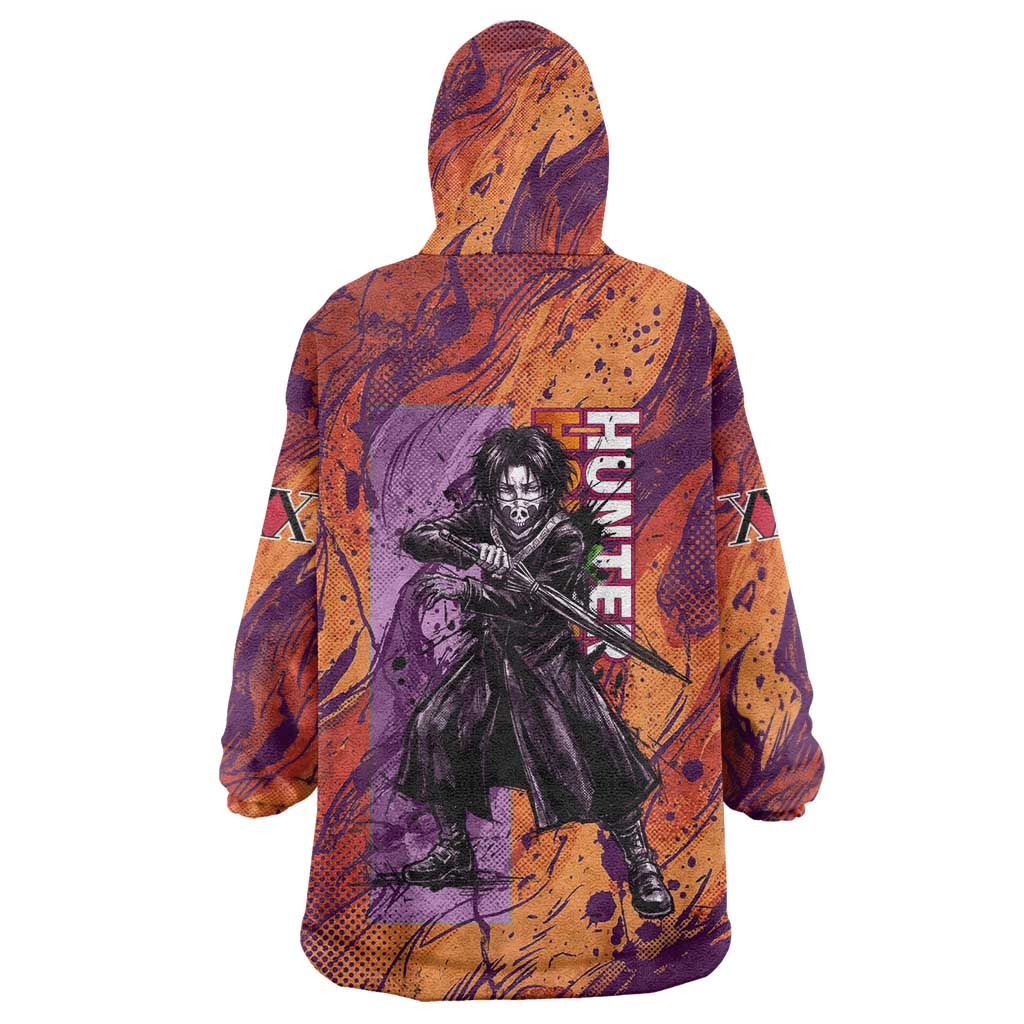 Feitan Portor Flame Aura Design Wearable Blanket Hoodie with Sword Stance and Intense Anime Artwork - The Mazicc