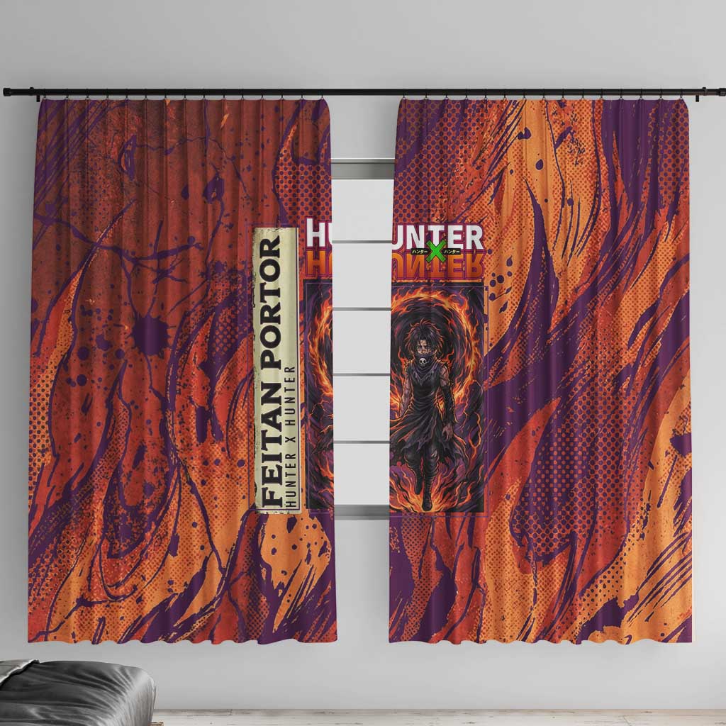 Feitan Portor Flame Aura Design Window Curtain with Sword Stance and Intense Anime Artwork - The Mazicc
