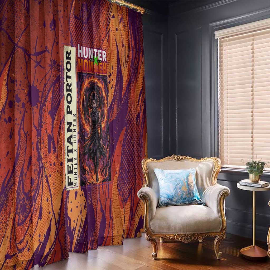 Feitan Portor Flame Aura Design Window Curtain with Sword Stance and Intense Anime Artwork - The Mazicc
