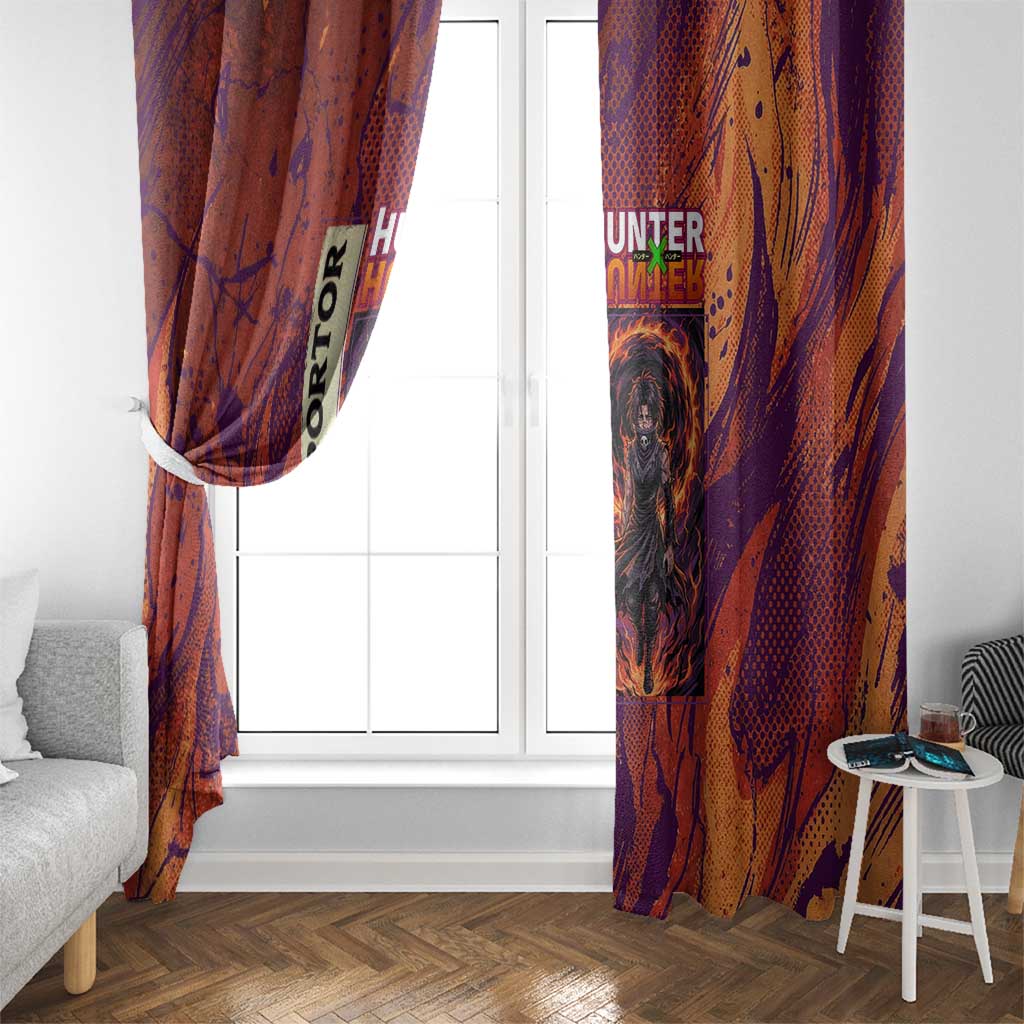 Feitan Portor Flame Aura Design Window Curtain with Sword Stance and Intense Anime Artwork - The Mazicc