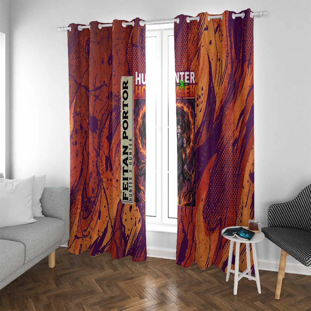 Feitan Portor Flame Aura Design Window Curtain with Sword Stance and Intense Anime Artwork - The Mazicc